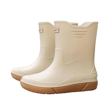 Imagem de Botas de chuva masculinas unissex para casais, sapatos aquáticos, cano baixo, letras de borracha, Bege, 36