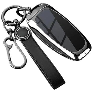 Imagem de Capa protetora para chave inteligente de carro em liga compatível com Hyundai / Santa Fe / Tucson 2022 / NEXO NX4 / Atos Prime / Solaris 2021 Acessórios chaveiro(Q-black keyring)