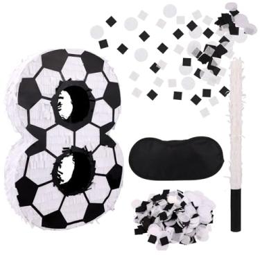 Imagem de Conjunto de Pinhata com Tema Futebol, Pinhata Número 8 com Bastão Venda e Confetis - Artigos para Festas Desportivas Infantis Decoração de Aniversário Jogos e Celebrações Festivas