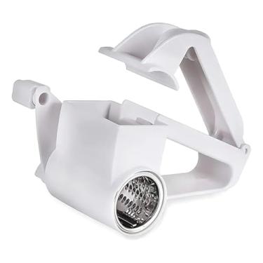 Imagem de Ralador de Queijo Manual com Manivela 14cm – Lâminas em Aço Inox, Pegada Ergonômica, Ideal para Parmesão, Mussarela, Chocolate, Nozes e Castanhas – Premium Branco