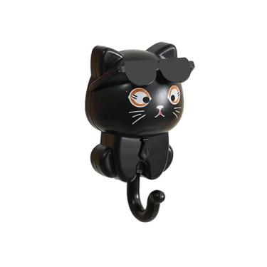Imagem de Gancho de parede adesivo de desenho animado, porta-chaves de gato fofo, cabides resistentes, suporte de parede para guarda-chuva, toalha, capa, casaco, bolsa, suporte de decoração de animais