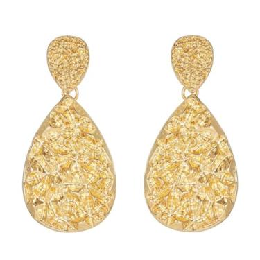 Imagem de Brincos dourados com clipe de gota de água, design de textura em relevo, estilo punk, clipes de orelha não perfurados