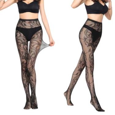 Imagem de Meia Arrastão Bordada Meia Calça Feminina Preta Sensual Sexy - Kit c/ 