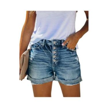 Imagem de Shorts De Jeans Rasgado De Cintura Alta Para Mulheres Moda De Verão Se