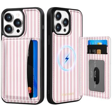 Imagem de Uppuppy Capa para iPhone 13 Pro com carteira – Compatível com MagSafe Women Girls Cute Aesthetic Unique Design Suporte de cartão de crédito de couro para Apple 13 Pro, Stripe