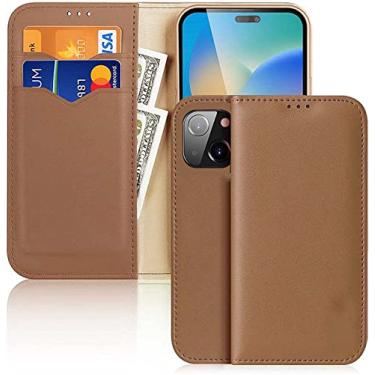 Imagem de FULNES Flip [Bloqueio RFID] Capa de telefone carteira, para Apple iPhone 14 Plus Case 2022 Couro [Revestimento interno TPU] Capa de suporte Folio [Suporte de cartão] (Cor: marrom)
