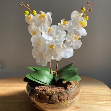 Imagem de Arranjo Centro de Mesa Vaso Grande 2 Orquídeas Branca Artificial - Dec