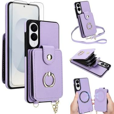 Imagem de Capa de telefone para Samsung Galaxy S25 Edge Capa carteira magnética removível protetor de tela anel suporte transversal alça de cordão compatível com bloqueio de RFID MagSafe S25Edge para mulheres