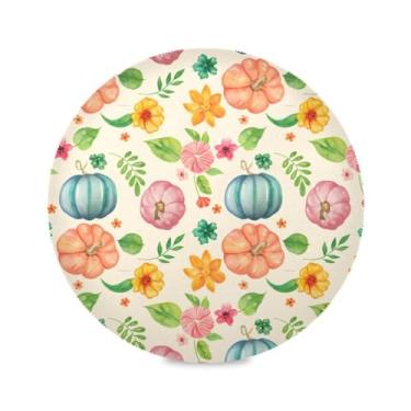 Imagem de Wassud Jogo americano com flores de abóbora tapetes de mesa redondos para cozinha e jantar tapetes laváveis resistentes ao calor decoração de mesa 39 cm