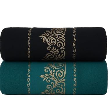 Imagem de Kit 2 Toalhas de Banho Gigante Premium 100% Algodão Macias, Felpudas, Super Absorventes para Banho, Piscina, Ideal para Família e Adultos(Kit 2Toalhas–Preto&Verde)