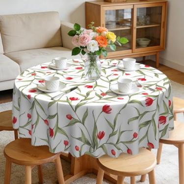 Imagem de Eikione Toalha de mesa redonda 178 cm, toalha de mesa com ramo de flores, à prova d'água e sem rugas, capas de mesa, decorações de verão para jantar em casa