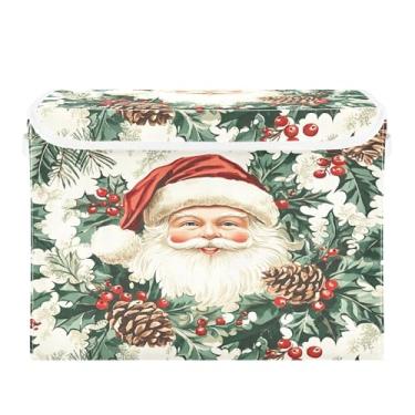 Imagem de SEHANY Linda caixa de armazenamento de Papai Noel de Natal com tampas e alças, organizador de cestas de armazenamento de tecido dobrável, caixas de armazenamento de cubos grandes para roupas, cobertor