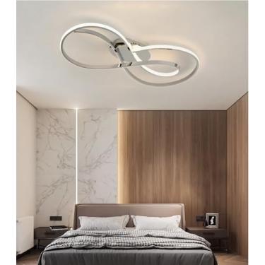 Imagem de Luminária de teto LED moderna em formato de arco, com intensidade de luz ajustável por controle remoto, temperatura de cor entre 3000K e 6000K, ideal para interiores, quartos, salas de estar