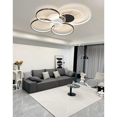 Imagem de Luminária de teto LED moderna, dimerizável, em formato de anel, embutida, com controle remoto, nas cores preto e branco, ideal para sala de estar, quarto, sala de jantar e escritório (preta,