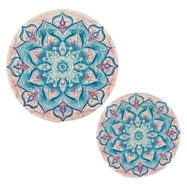 Imagem de Wassud Suportes de panela redondos mandala trivets de algodão almofadas quentes porta-copos elegantes decoração de cozinha e acessórios 2 peças