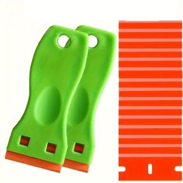 Imagem de Raspador de lâmina de plástico com lâminas de dois gumes para removedor de adesivo, remoção de etiquetas, adesivos, adesivos, adesivos, fita adesiva em janelas de vidro - verde - 2 raspadores 16