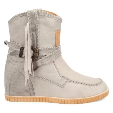 Imagem de Dingo Bota feminina casual Montauk com franja bico redondo mocassim cano médio 5 a 7,6 cm - branca, Branco, 35