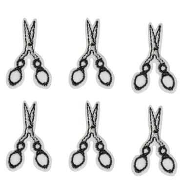 Imagem de 6 peças de apliques de tesouras pretas autoadesivos costurados na decoração de roupas para bolsas camiseta distintivo de designer