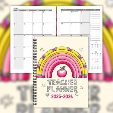 Imagem de Cadernos de planejamento de professores A5 2025-2026 espiral com padrão exclusivo, 14,7 x 20,8 cm, agenda mensal de livros de planejamento semanal e mensal para escolas, trabalho e material de estudo
