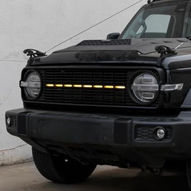 Imagem de Kit de carroceria de grade decorativa para para-choques de carro Grade de para-choque frontal compatível com parte externa Tank 300 (estilo escuro com luz)