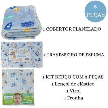 Imagem de Kit jogo de berço + cobertor flanelado + travesseiro menino - LET BABY