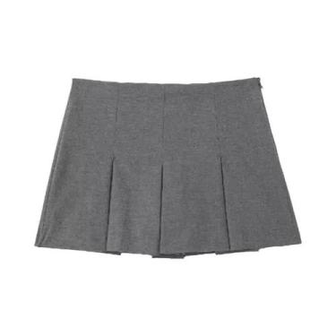 Imagem de Bermuda Feminina Plissada Listrada de Cintura Alta - Mini Saia Casual 