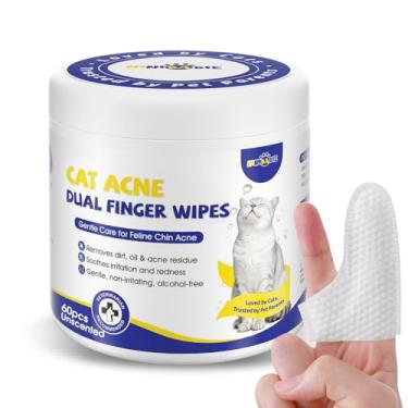 Imagem de Ninibabie Tratamento de queixo para acne de gato – Lenços de dedo duplo para acne e cravos felinos, fórmula natural sem enxágue, cuidados com a pele suave para queixo de gato sensível, 60 peças