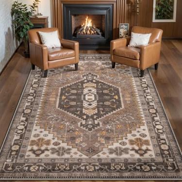 Imagem de Ciicool Tapete de área de 7,5 x 12,5 cm, vermelho, lavável, para quarto, antiderrapante, tapete grande, com pelo baixo, tapete vintage, para cozinha, sala de estar, escritório, sala de jantar, hall de