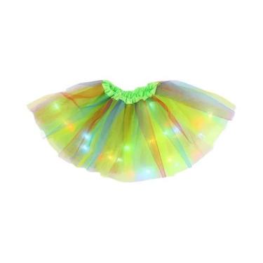 Imagem de Saia Tutu Curta De Tule Arco-Íris Com Luzes LED Para Meninas, Fantasia