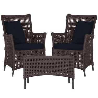 Imagem de 2 Poltronas E 1 Mesa Igapó Alumínio Preta Corda Náutica E12 Marrom