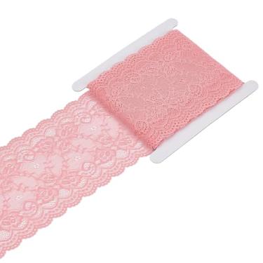 Imagem de OLYCRAFT Fita de renda rosa de 15 cm de largura, tecido elástico com acabamento de fita de renda com estampa floral para decoração de casamento, costura, faça você mesmo e faça você mesmo