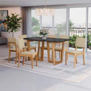 Imagem de Conjunto Sala De Jantar Dora Em Madeira Maciça 6 Cadeiras Boucle Bege