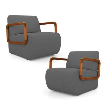 Imagem de Kit 02 Poltronas Decorativas Orgânica Living Kavya Linho Grafite - Desk Design