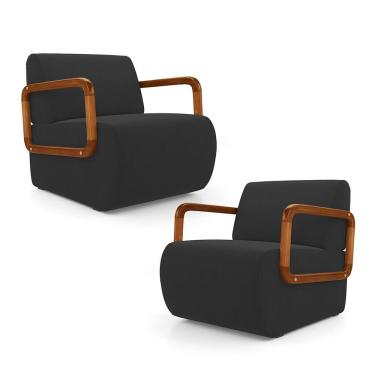 Imagem de Kit 02 Poltronas Decorativas Orgânica Living Kavya Veludo Preto - Desk Design