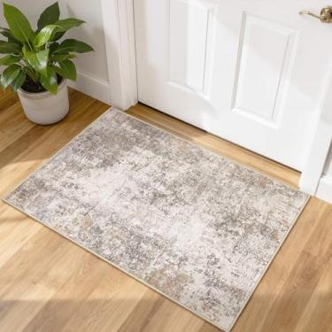 Imagem de Tapetes de área para sala de estar: Tapete lavável abstrato 2x3 moderno neutro grande macio resistente a manchas antiderrapante mesa para quarto sala de jantar interior tapete de escritório em casa