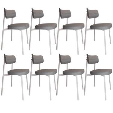 Imagem de Kit 08 Cadeiras Estofada Para Sala De Jantar Astrid Branco C01 Linho C