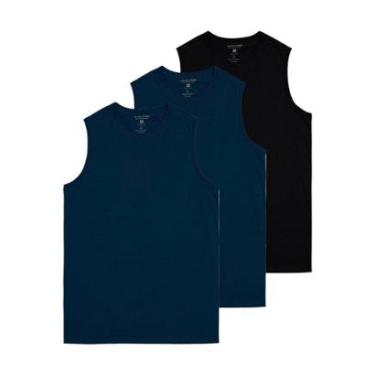 Imagem de Kit com 3 Camisetas Masculina Regata Malwee 1000004421 Azul Marinho-Masculino