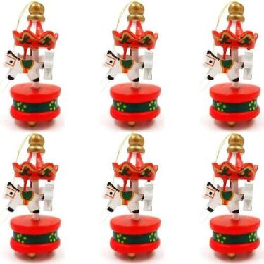 Imagem de Kit 6 Mini Carrossel De Madeira De Natal Enfeite Decoração Arvore Jard
