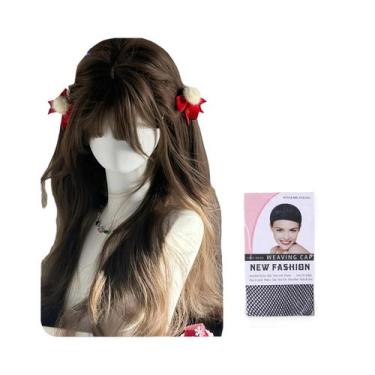 Imagem de Peruca Sintética Marrom Cinza Longa Com Ondas Profundas Para Mulheres 