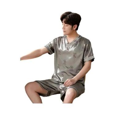 Imagem de Conjunto De Pijama Masculino De Seda Gelada De Manga Curta, Fácil De L