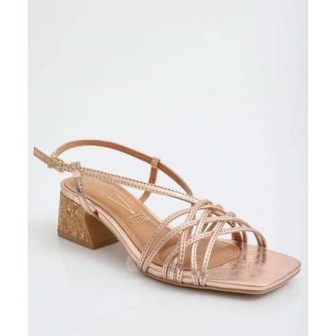 Imagem de Sandália Feminina Salto Grosso Metalizado Vizzano-11200, 38, Rosê
