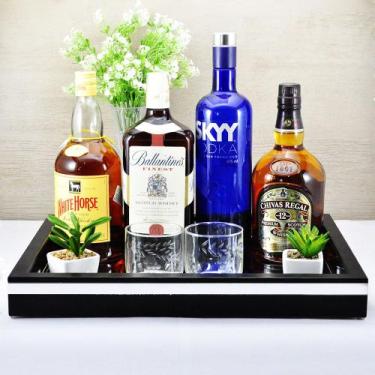 Imagem de Bandeja -G CLÁSSICA- Espelhada Pés Silicone Madeira cor PRETA  33x43x5