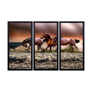 Imagem de Quadros Decorativos em Mosaico com moldura em madeira 103x63 cm e vidr