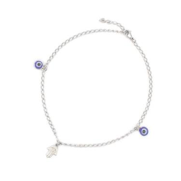 Imagem de Tornozeleira ou Pulseira olho grego mão fátima hamsá amuleto - KC STOR