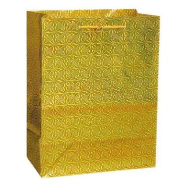 Imagem de Kit 10 Sacola Papelão Laminada Holográfica Alça Prateada Dourada Festa