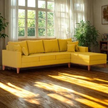 Imagem de Sofá 4 Lugares Beny com Chaise Direito Suede Amarelo - Madeira Deccor