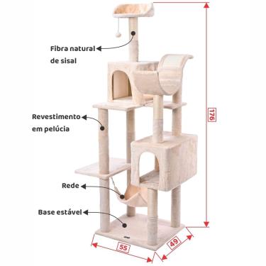 Imagem de Arranhador, torre de gato grande, luxuoso, multifuncional com casas, camas, rede, poleiros e brinquedo