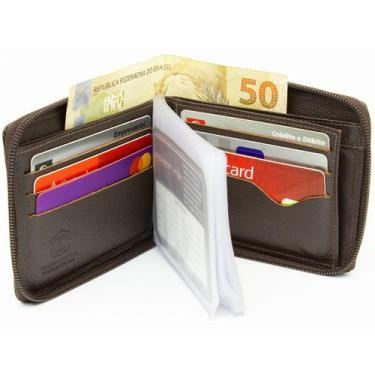 Imagem de Carteira Com Ziper Masculina Couro Porta Cartão cnh cédulas ref. 830 -