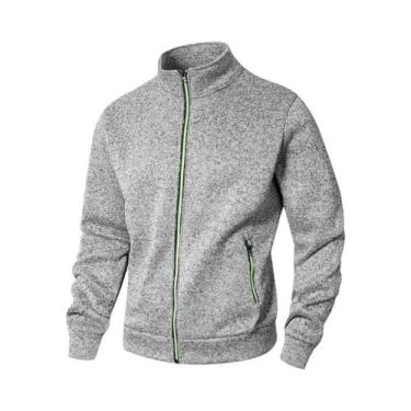 Imagem de Jaqueta Cardigã Masculina Leve Com Gola Alta E Zíper, Manga Longa, Cor