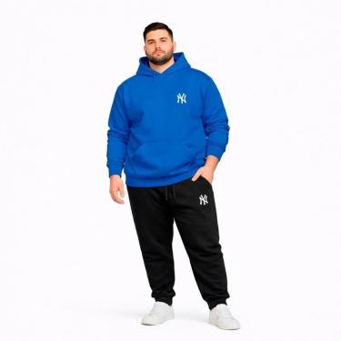 Imagem de Conjunto Moletom Plus Size Canguru G1 a G5 Casaco Com Capuz Calça de Frio Inverno Algodão Poliester-Masculino